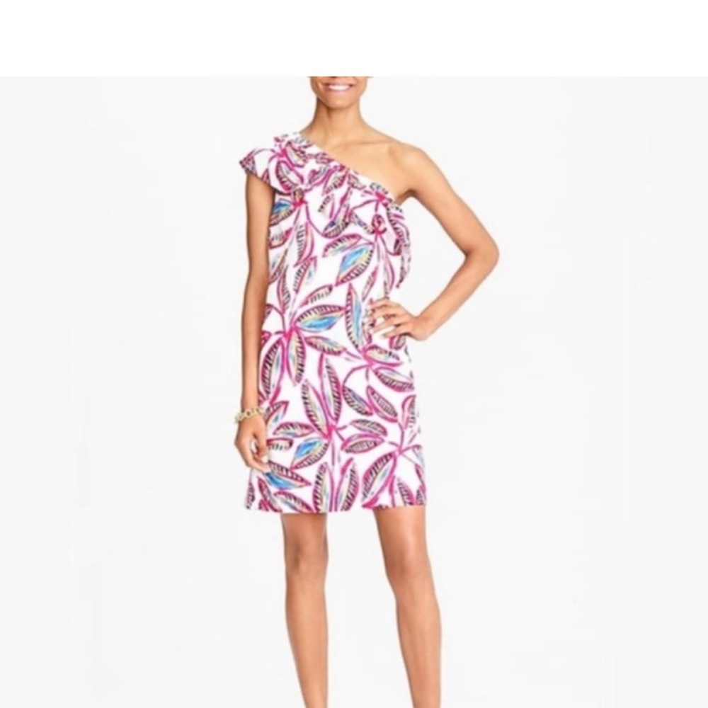 J Crew Floral One Shoulder Linen Blend Shift Dress Size XS Pink White